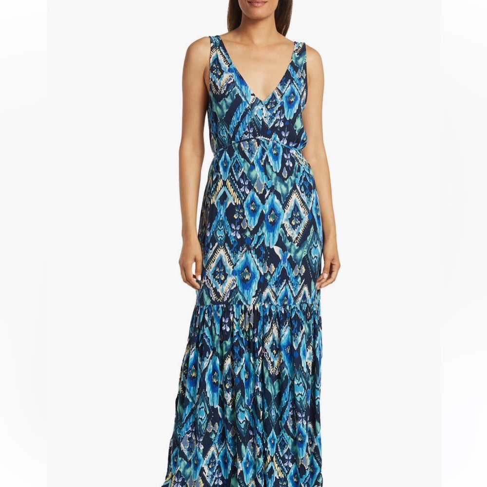 NWT LOVESTITCH Beachy Maxi Dress | Long with Subtle Slits | Beautiful Print